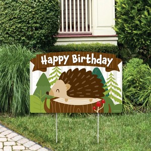 Big Dot of Happiness Forest Hedgehogs - Woodland Birthday Party Yard Sign Lawn Decorations - Happy Birthday Party Yardy Sign - 1 of 4