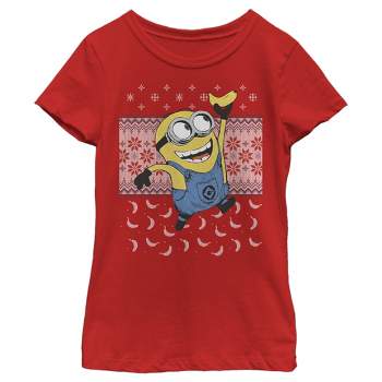Girl's Despicable Me Ugly Christmas Minons Banana T-Shirt