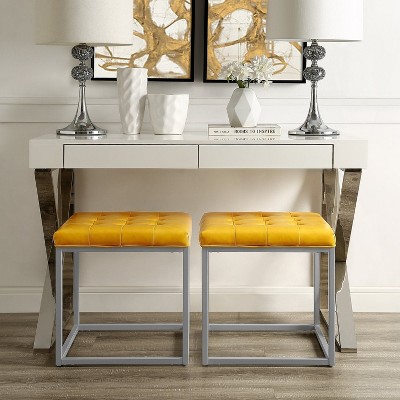 Inspired Home Newton PU Leather Button Tufted Metal Frame Cube Ottoman