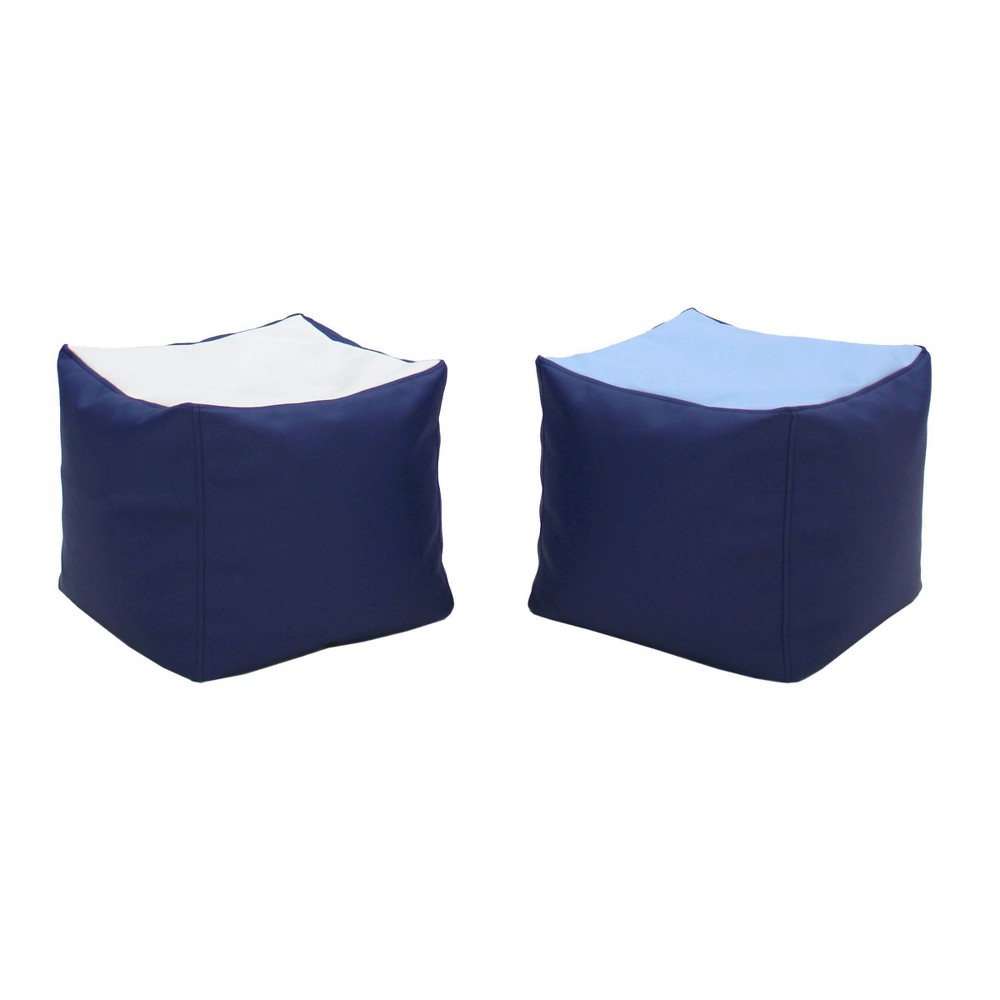 Factory Direct Partners 2pc 14" SoftScape Square Kids' Bean Bags Pouf Navy/Powder Blue: Upholstered Indoor Seating