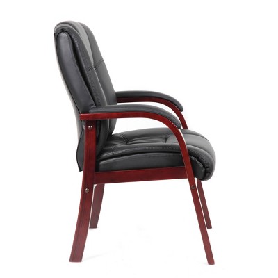 Mid-Back Black Vinyl Guest Chair with Mahogany Wood Frame