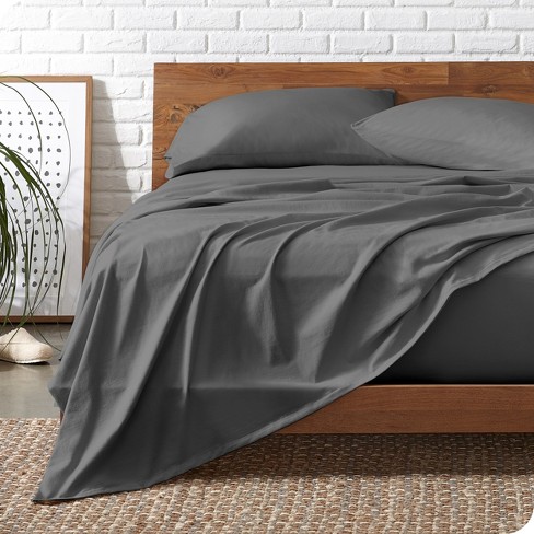 Bare Home Organic Cotton Percale Fitted Sheet Queen - Grey