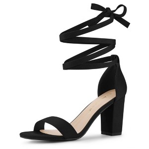 Allegra K Women's Open Toe Lace Up Ankle Strap Chunky Heel Sandals - 1 of 4