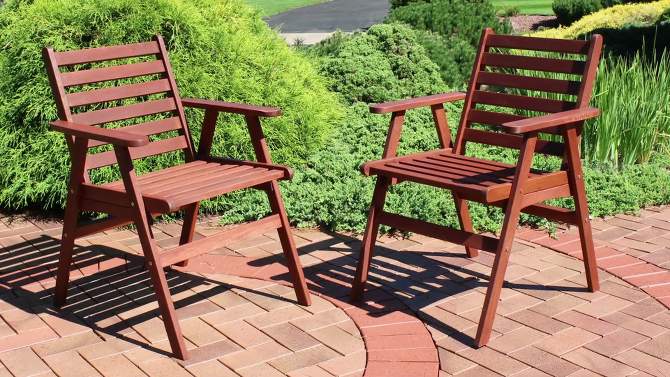 Sunnydaze Outdoor Meranti Wood with Teak Oil Finish Modern Rustic Patio Dining Arm Chair - Brown - 2pk, 2 of 12, play video