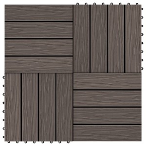 vidaXL 11 pcs Decking Tiles Deep Embossed WPC 11.8"x11.8" 1 sqm Dark Brown - 1 of 4