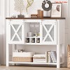 Entryway Coffee Bar Cabinet w/Sliding Barn Doors, Farmhouse Console Table w/ Stemware & Wine Racks, Sideboard Buffet Cabinet - 3 of 4