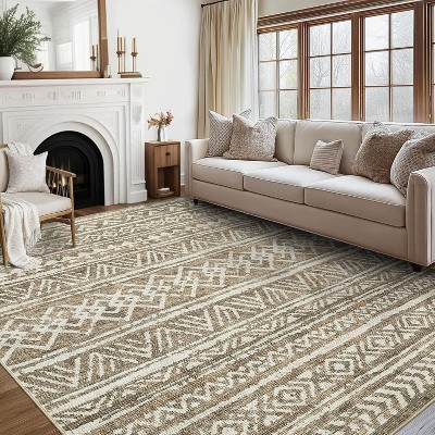 Washable Area Rug for Living Room Bedroom Guest Room Dining Room, Low Pile Soft Striped Carpet, Non-Slip Non Shedding Stain Resistant Foldable Mat