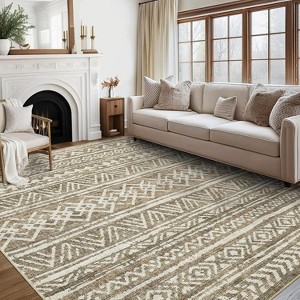 Washable Area Rug for Living Room Bedroom Guest Room Dining Room, Low Pile Soft Striped Carpet, Non-Slip Non Shedding Stain Resistant Foldable Mat - 1 of 4