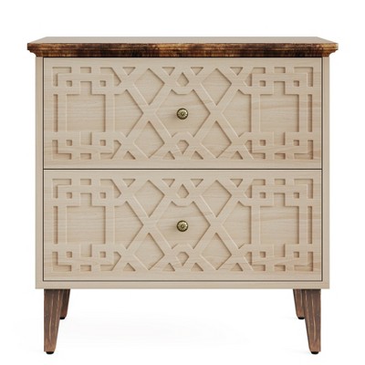 Beige and Brown 2-Drawer Wooden Legal Size File Cabinet