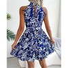 Halter Summer Dress for Women Sleeveless Dress Keyhole Back Floral Sundress with Front Tie Waist Flounce Hem Summer Mini Dress - 2 of 4