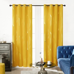 Deconovo 2 Panels Silver Printed Blackout Curtains with Wave, 6 Grommets for Bedroom - 1 of 4