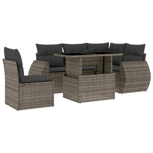 vidaXL 6 Piece Patio Sofa Set with Cushions - Gray Poly Rattan - 1 of 4