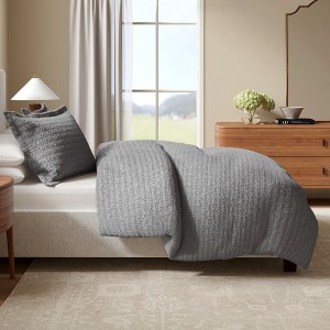 100% Cotton Textured Waffle Weave Duvet Cover & Sham Set - Great Bay Home - 1 of 4