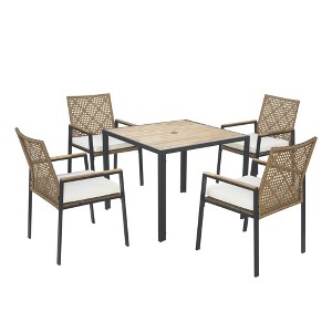 Rbied All Weather 5-Piece Wicker Outdoor Dining Set Patio Conversation Set with Cushions and 2.44" Umbrella Hole - 1 of 4
