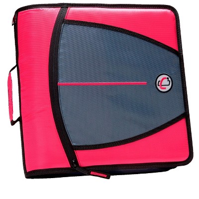 Case-it Mighty Zip Tab Zipper Binder, 3 Inch O-Rings, Pink