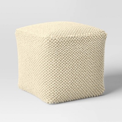  Wynden Hall Garcia Boho Square Pouf in Woven Genuine Leather  Cream : Home & Kitchen