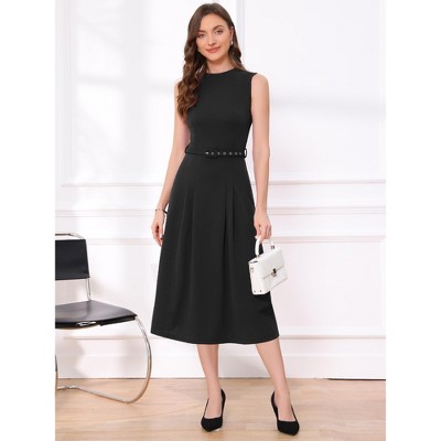 Женские платья INSPIRE CHIC Women's Sleeveless Crew Neck High Waist A-Line Midi Office Dresses Black Small — фото 3