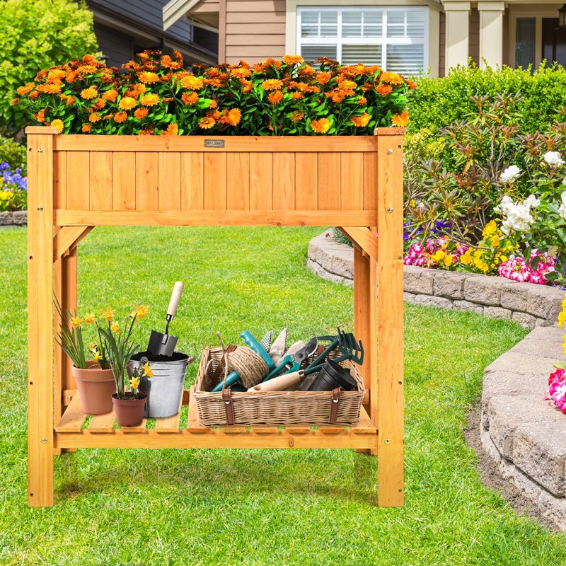 Tangkula Outdoor 8 Grids Raised Garden Bed Elevated Planter Box Kit w/Liner & Shelf for Backyard Patio, 2 of 11