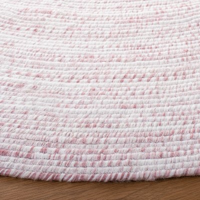 Ivory and Pink Round Braided Synthetic Area Rug