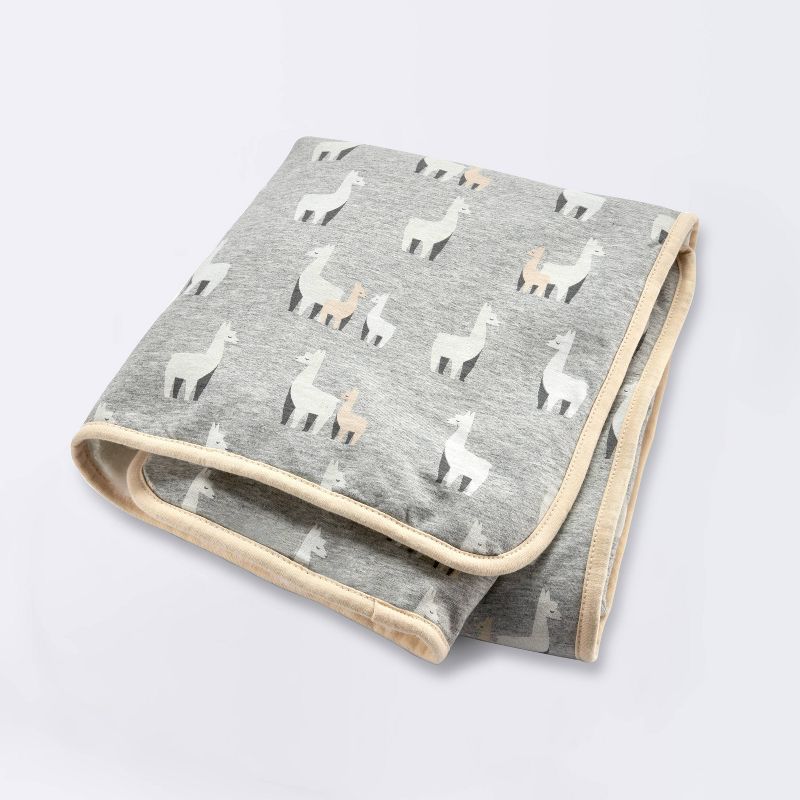Jersey Knit Reversible Faux Fur Blanket Llamas - Cloud Island&#8482; Gray/Cream, 1 of 6