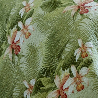 Tropical Green Floral Cotton Reversible Full/Queen Quilt Set