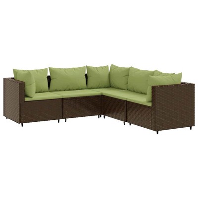 vidaXL Patio Lounge Set with Cushions Sectional Sofa Garden Backyard Poly Rattan - Brown and Green 3x Corner 2x Middle