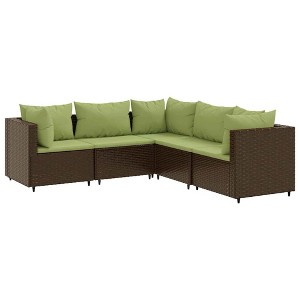 vidaXL Patio Lounge Set with Cushions Sectional Sofa Garden Backyard Poly Rattan - Brown and Green 3x Corner 2x Middle - 1 of 4