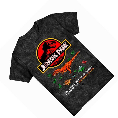 Jurassic Park Boys Jurassic Park Dinosaur T-Shirt - Juassic World Classic Movie - 8Bit Dinosaur T-Rex Rawr Tie Dye Shirt (Black Wash, X-Large) — фото 3