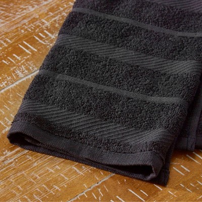 Onyx Black and White Cotton Striped Kitchen Towel Set of 4