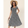 Seta T Women's Casual Floral Crew Neck Cap Sleeve Boho Flowy Midi Dress with Pockets - 2 of 4