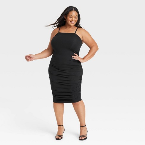Women's Ruched Midi Bodycon Dress - Ava u0026 Viv™ Black 1x : Target