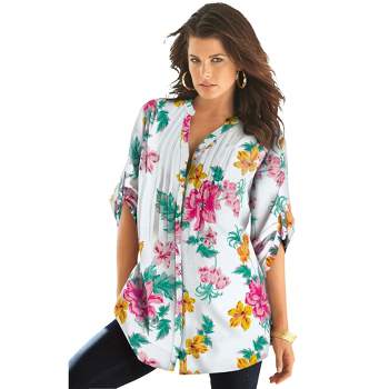 Roaman's Women's Plus Size English Floral Big Shirt