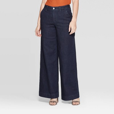 Women's High-Rise Regular Fit Wide Leg Pants - A New Day™ Indigo