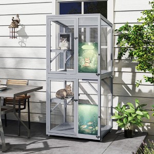 Catio Outdoor Cat Enclosure Window Access, Outdoor Cat House with Wheels, Cage for Cats Indoor - 1 of 4