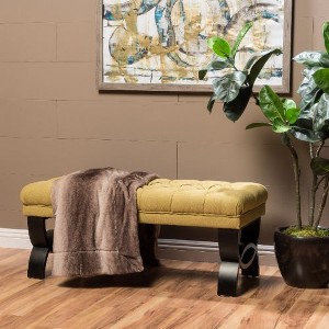 CAVINAS Upholstered Ottoman Bench, Button-Tufted Diamond Stitching Accent Stools, Entryway Benches with Half-Circle Birch Wood Legs - 1 of 4