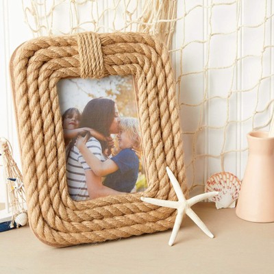 Rustic Jute Rope 5x7 Picture Frame in Light Brown Wood