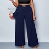 Coolmee Large Size Women's High Waist Palazzo Pants Casual Wide Leg Trousers Loose Work Office Business Suit Pant Pockets - 2 of 4