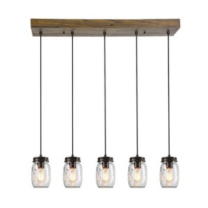 LNC Maison 5-Lights 33" Farmhouse Cluster Kitchen Island Pendant  Lights, Antique Brown Wood and Mason Jar Glass Shades - 1 of 4