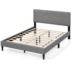Safstar Full Size Bed Frame w/Linen Fabric Upholstered Headboard & Wooden Slat Support - 1 of 4