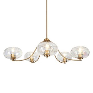 LNC Chrysaorican 5-Lights 41.5" Modern Candlestick Oversized Chandelier, Polished Gold and Iridescent Glass - 1 of 4