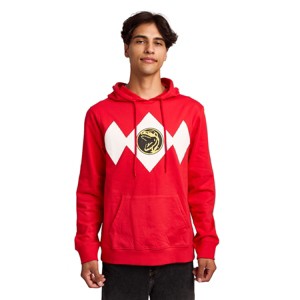 Power Rangers Red Ranger Dino Men's Red Long Sleeve Hooded Sweatshirt - 1 of 4