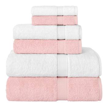 6pc Turkish Cotton Sinemis Terry Bath Towels Pink/White - Linum Home Textiles