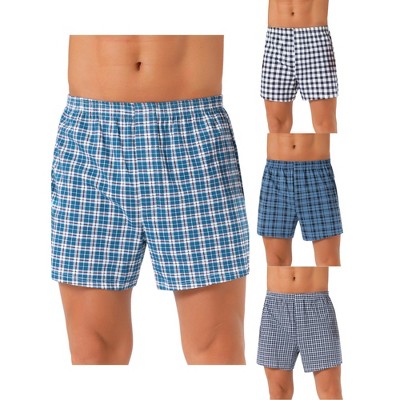 INSPIRE CHIC Men's 4 Pack Elastic Waistband Plaid Pattern Underwear Boxer Shorts
