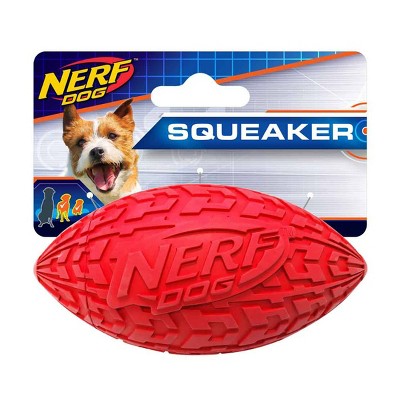 NERF Rubber Tire Squeak Football Dog Toy - Red - 4"