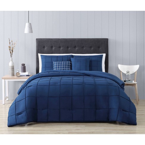 King 5pc Box Pinch Pleat Comforter Set Navy - Geneva Home Fashion : Target