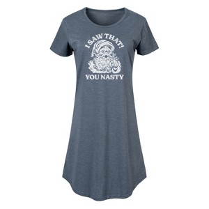 Women's - Instant Message - Santa I Saw That You Nasty Christmas Graphic T-shirt Dress - 1 of 4