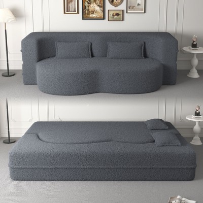 NicBex Modern Floor Convertible Sofa Bed Loveseat Couch with Pillows,Upholstered Futon Sofa for Living Room,Bedroom