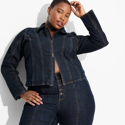 Women's Seamed Denim Moto Jacket - Wild Fable™ Dark Wash