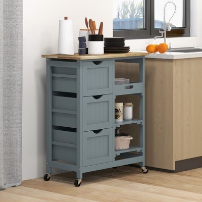 NicBex Mobile Kitchen Island Cart Morden Kitchen Carts on Wheels with Storage, 3 Storage Shelves and 3 Drawer for Kitchen, Gray