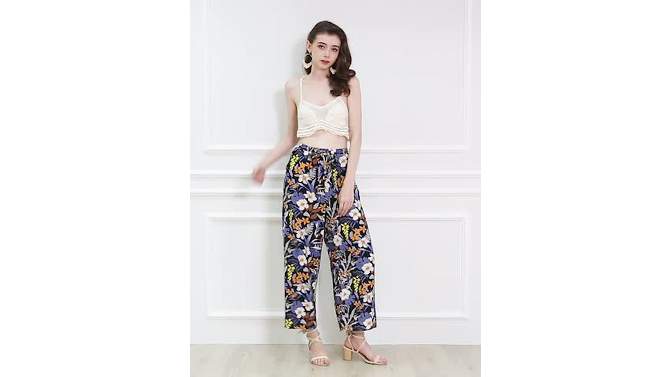 Allegra K Women's Tropical Floral Casual Elastic Waist Wide Leg Palazzo Pants, 2 of 8, play video